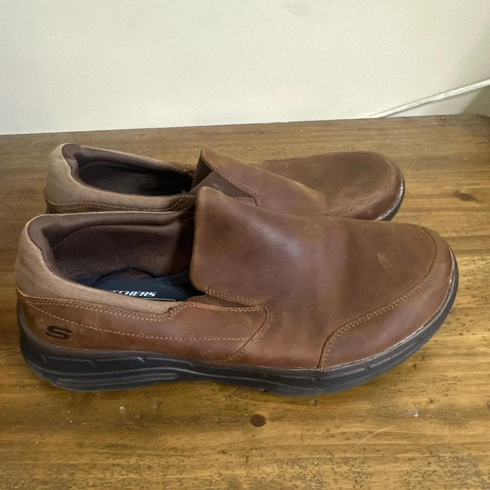 Skechers Calculous Loafers Mens 11 Brown Leather Slip On Low Top